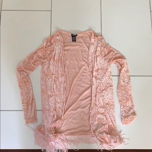 Pink velvet accented kimono
